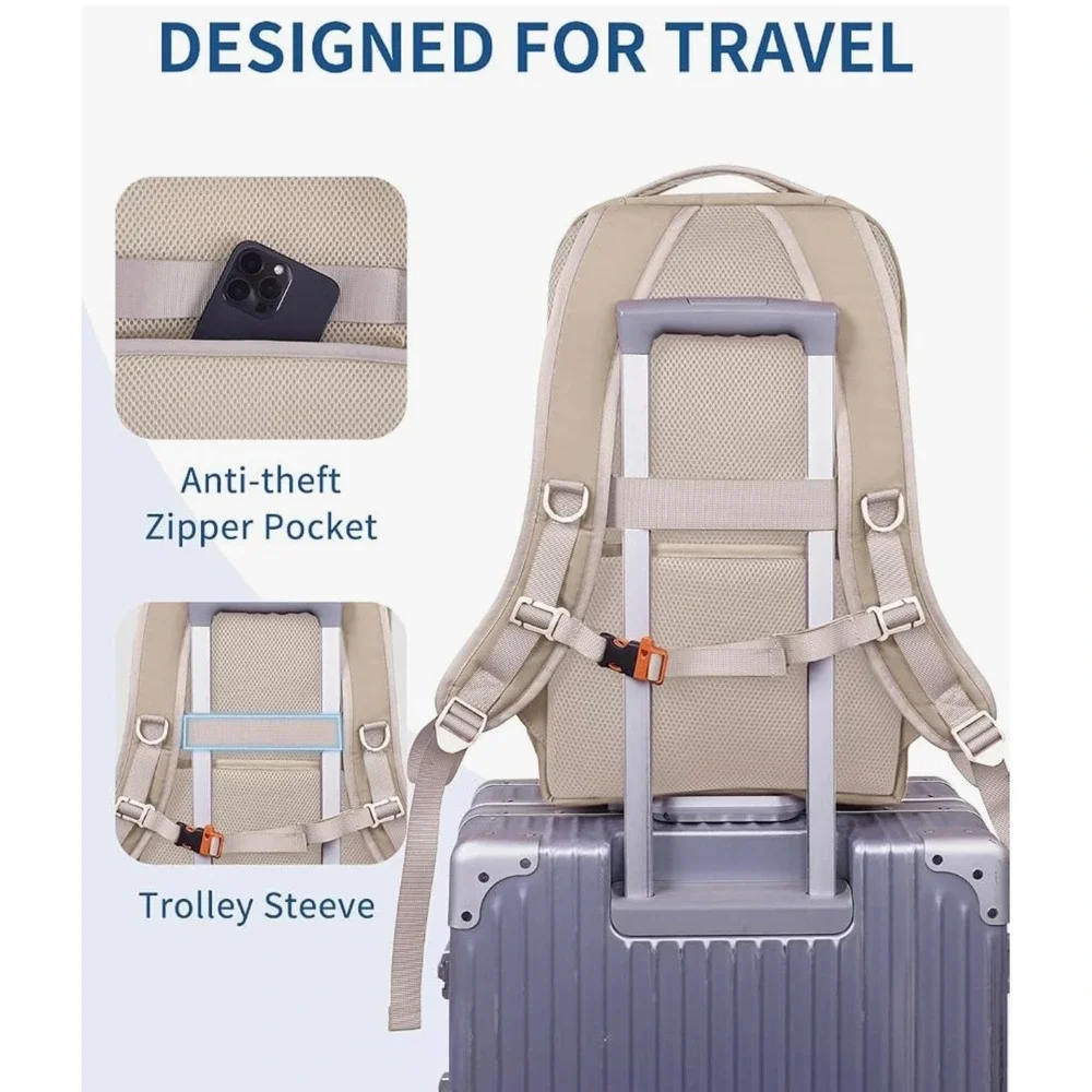 15.6 Inch Laptop Backpack Khaki Flight Approved Travel Carry On Bag‎ WANWEN NEW